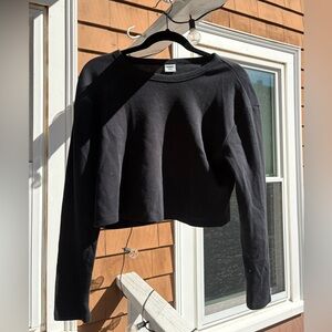 Aritzia Sunday Best Cropped Waffle Knit Long Sleeve Top S Black